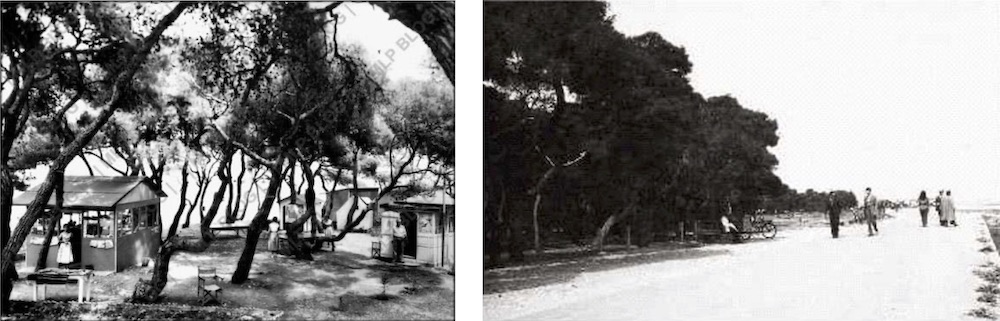 1. Η κατασκήνωση Τυπάλδου εντός του Πευκιά, δεκαετία ’60 (mlp-blo-g-spot.blogspot.com) 2. Η παραλία του Πευκιά κοντά στο τουριστικό περίπτερο, σε παλαιά φωτογραφία