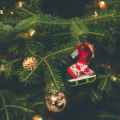 shallow focus photography of red and white hanging christmas tree decor